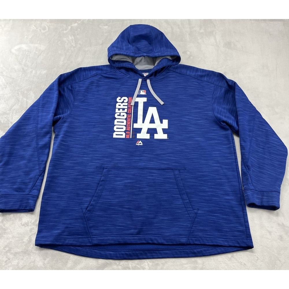 MLB Majestic Los Angeles Dodger Hoodie Men 2XL Blue Thermabase Fleece Sweatshirt